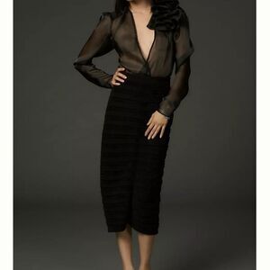 By Anthropologie Marilyn Black Midi Fitted Ribbed Sweater Skirt